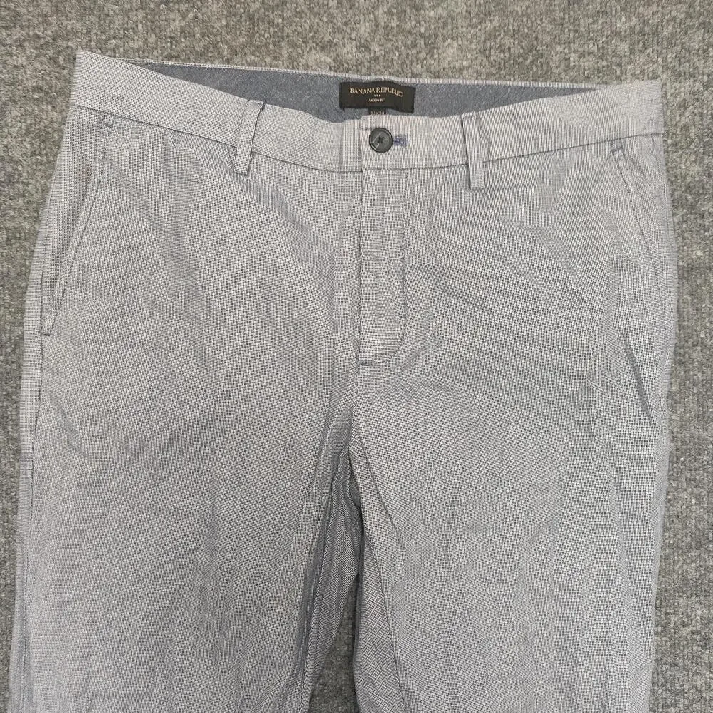 Banana Republic Pants Mens 32x34 Blue Linen Cotton Slim Fit Check Aiden Chino
